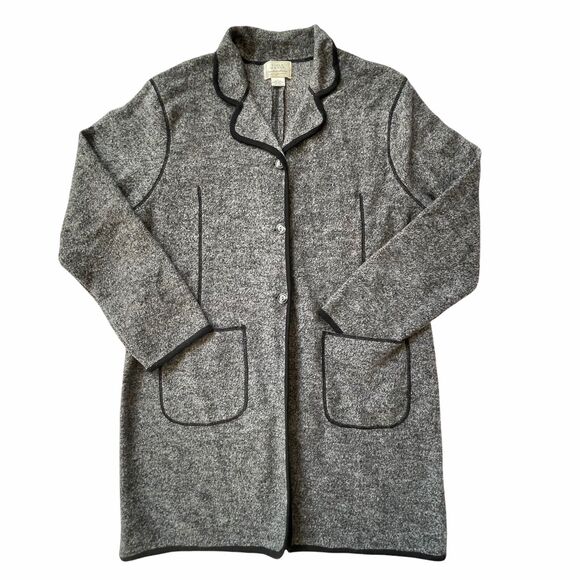Field Manor Women Tunic Wool Jacket Size‎ L Gray Black Piping Modern Classics - Picture 2 of 12